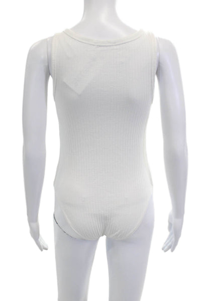 Zara Women White Sleeveless Bodysuit Round Neck Cotton Elastane Size M