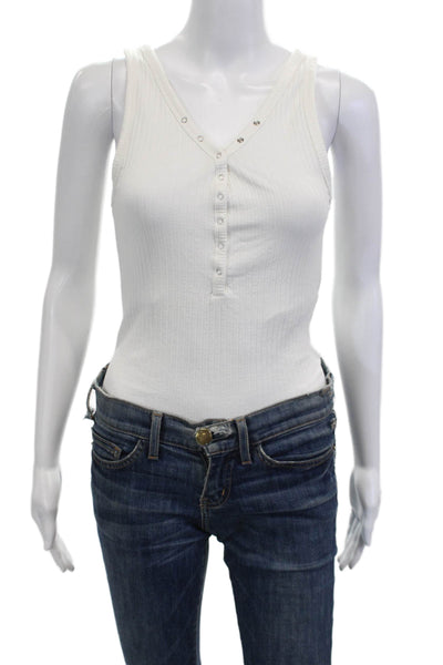 Zara Women White Sleeveless Bodysuit Round Neck Cotton Elastane Size M