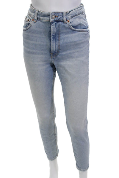Zara Womens Skinny Ankle Jeans Light Blue Mid Rise Button Size 8