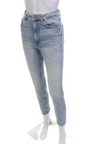 Zara Womens Skinny Ankle Jeans Light Blue Mid Rise Button Size 8