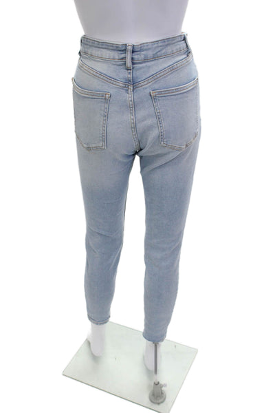 Zara Womens Skinny Ankle Jeans Light Blue Mid Rise Button Size 8