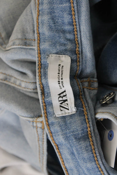 Zara Womens Skinny Ankle Jeans Light Blue Mid Rise Button Size 8