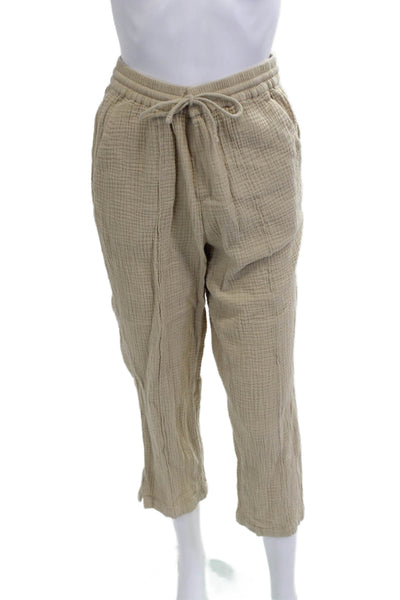 J Crew Women Beige Cropped Jogger Pants Cotton Drawstring Size S