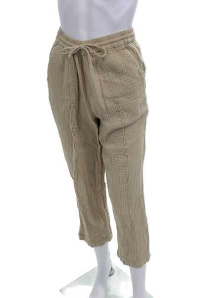 J Crew Women Beige Cropped Jogger Pants Cotton Drawstring Size S
