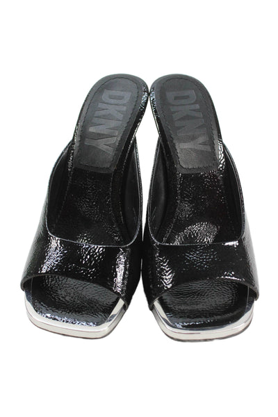 DKNY Women's Open Toe Heel Patent Leather Sandals Black Size 6.5