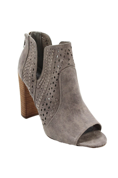 Carlos by Carlos Santana Women's Open Toe Block Heel Ankle Boots Gray Size 7