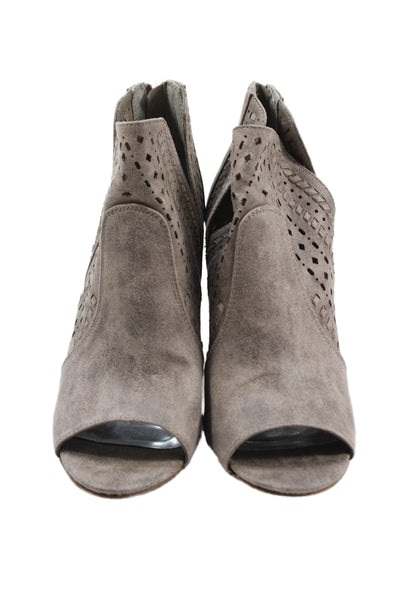 Carlos by Carlos Santana Women's Open Toe Block Heel Ankle Boots Gray Size 7