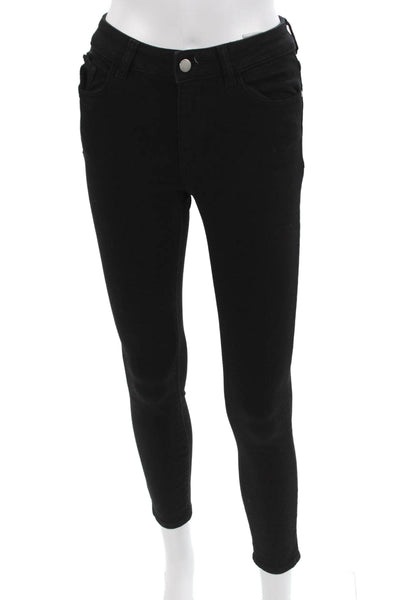 DL 1961 Women Skinny Ankle Jeans Black Mid Rise Button Size 25