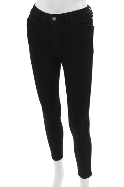 DL 1961 Women Skinny Ankle Jeans Black Mid Rise Button Size 25