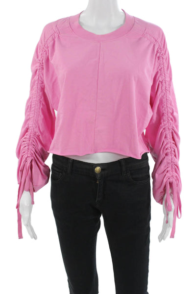 Open Edit Womens Cropped Pink Long Sleeve T-Shirt Crew Neck Size S