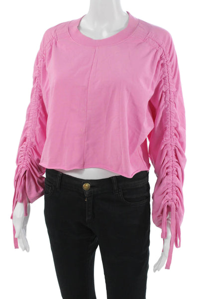 Open Edit Womens Cropped Pink Long Sleeve T-Shirt Crew Neck Size S