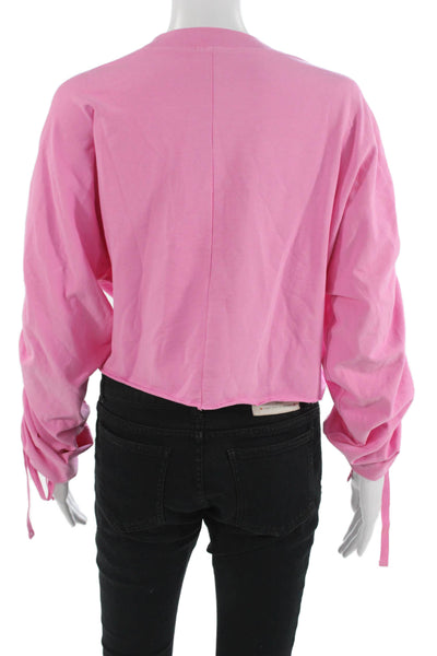 Open Edit Womens Cropped Pink Long Sleeve T-Shirt Crew Neck Size S