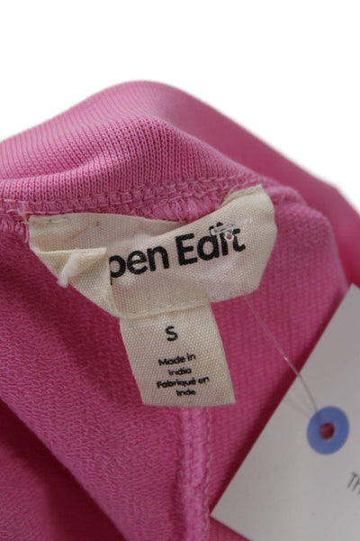 Open Edit Womens Cropped Pink Long Sleeve T-Shirt Crew Neck Size S