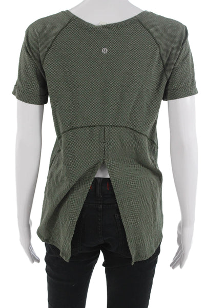 Lululemon Women Basic Green Geometric Short Sleeve T-Shirt Crew Neck Size 4