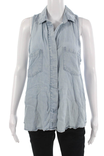 Bella Dahl Women Collared Sleeveless Button-Up Tank Top Light Blue Size M