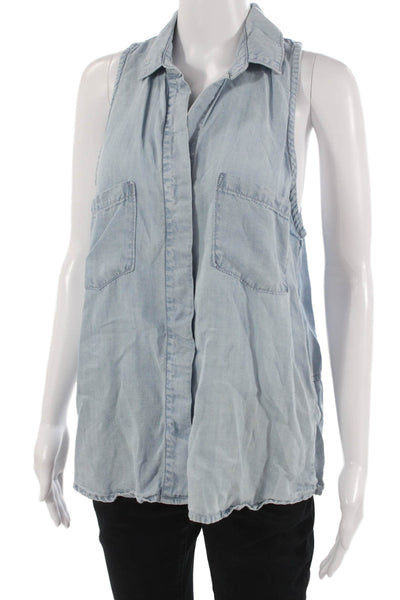 Bella Dahl Women Collared Sleeveless Button-Up Tank Top Light Blue Size M