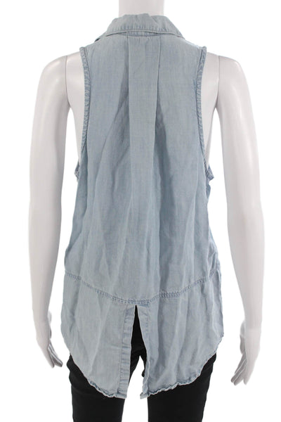 Bella Dahl Women Collared Sleeveless Button-Up Tank Top Light Blue Size M
