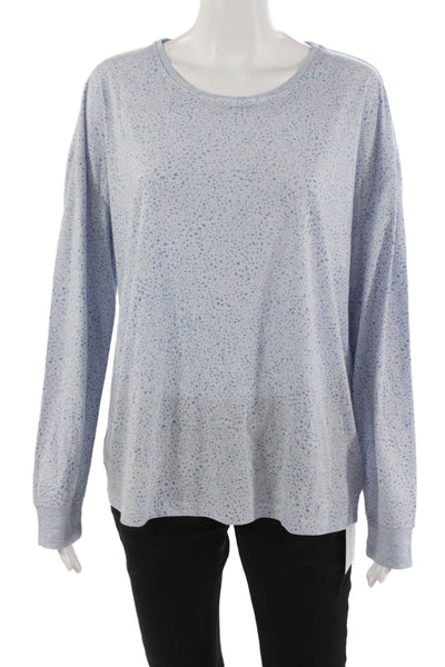 Splendid Women Polka Dot Round Neck Long Sleeve T Shirt Light Blue Size L