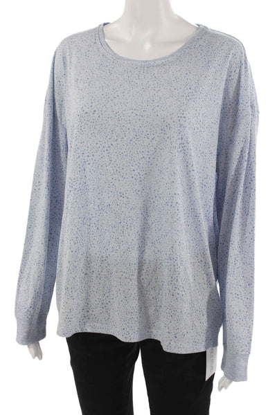 Splendid Women Polka Dot Round Neck Long Sleeve T Shirt Light Blue Size L