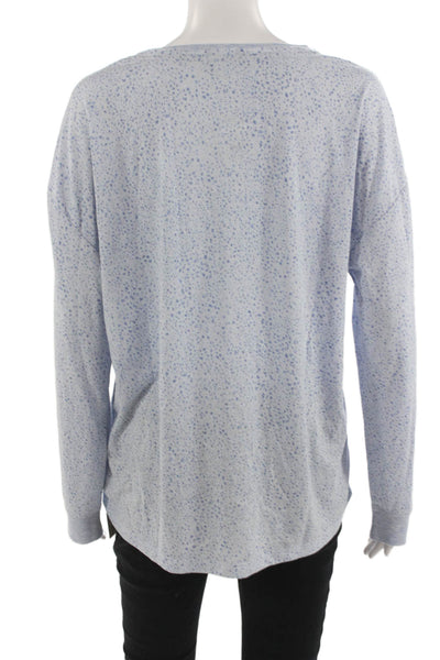 Splendid Women Polka Dot Round Neck Long Sleeve T Shirt Light Blue Size L