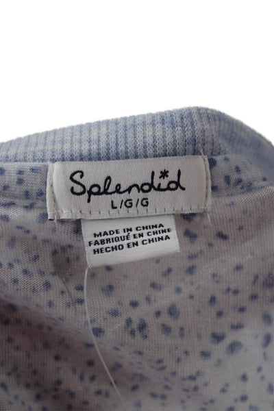 Splendid Women Polka Dot Round Neck Long Sleeve T Shirt Light Blue Size L