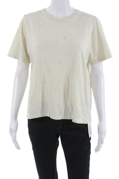 Monrow Unisex Beige 100% Cotton Crew Neck Short Sleeve T-Shirt Grunge Size S