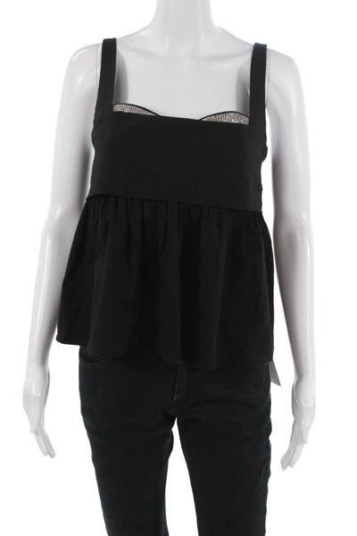 Maeve Anthropologie Womens Cropped Tank Black Square Neck Size M