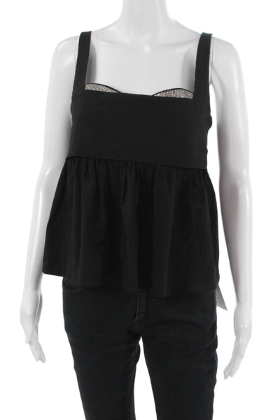 Maeve Anthropologie Womens Cropped Tank Black Square Neck Size M