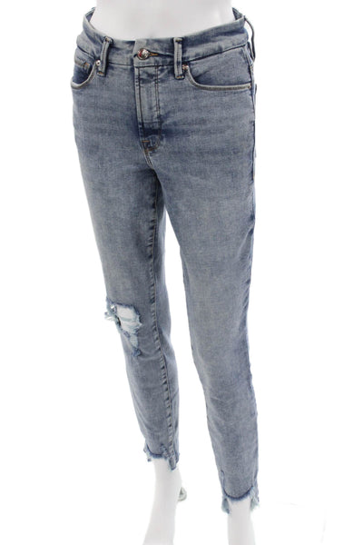 Good American Womens Skinny Ankle Cropped Jeans Light Blue Size 6