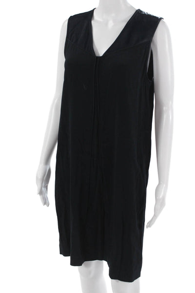 Vince Women Black Shift Tank Dress V Neck Sleeveless Size M