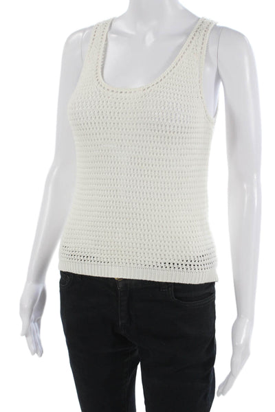 Aqua Women Basic White Tank Top Round Neck Cotton Acrylic Beach Size S