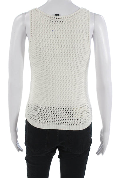 Aqua Women Basic White Tank Top Round Neck Cotton Acrylic Beach Size S