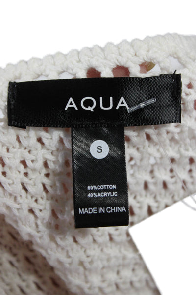 Aqua Women Basic White Tank Top Round Neck Cotton Acrylic Beach Size S