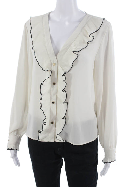 Zara Womens White V Neck Button Up Blouse Long Sleeve Polyester Size S