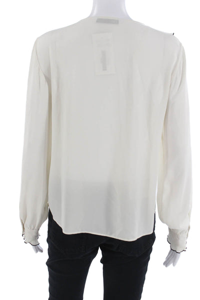 Zara Womens White V Neck Button Up Blouse Long Sleeve Polyester Size S