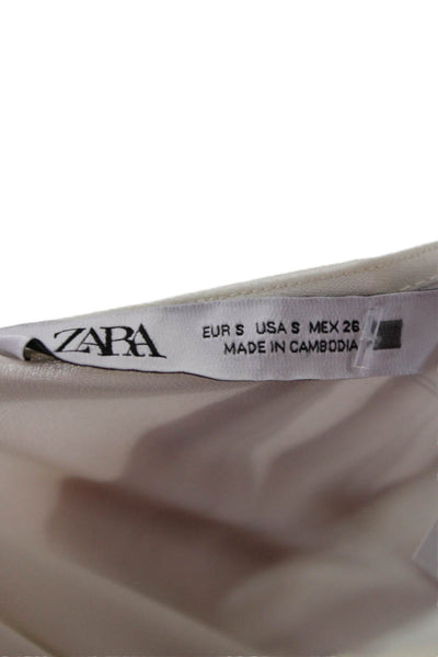 Zara Womens White V Neck Button Up Blouse Long Sleeve Polyester Size S