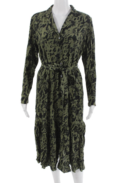 Rails Women Shirt Dress Black Animal Print Midi Long Sleeve Petite Size S