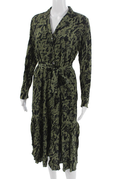 Rails Women Shirt Dress Black Animal Print Midi Long Sleeve Petite Size S