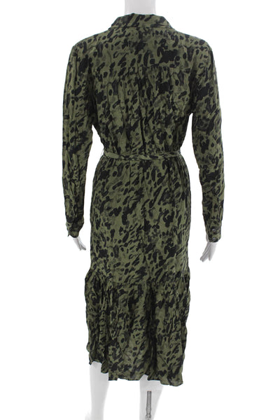 Rails Women Shirt Dress Black Animal Print Midi Long Sleeve Petite Size S