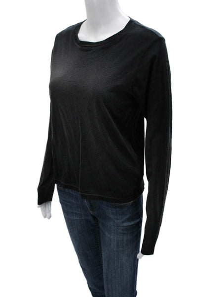 Michael Lauren Women Black Supima Cotton Crew Neck Long Sleeve T-Shirt Size M