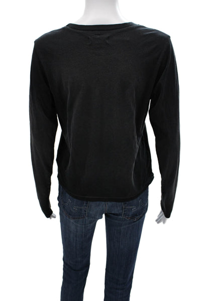 Michael Lauren Women Black Supima Cotton Crew Neck Long Sleeve T-Shirt Size M