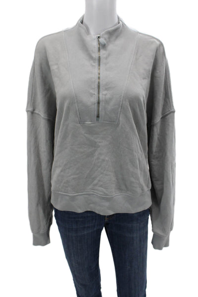 Velvet Women Pullover Sweatshirts Gray Mock Neck Long Sleeve Cotton Size M