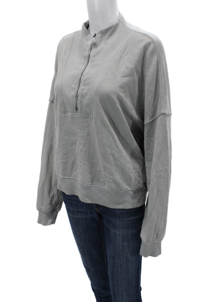 Velvet Women Pullover Sweatshirts Gray Mock Neck Long Sleeve Cotton Size M