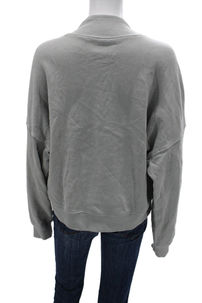 Velvet Women Pullover Sweatshirts Gray Mock Neck Long Sleeve Cotton Size M