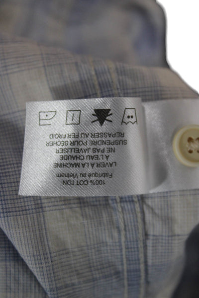 David Donahue Mens Button Front Collared Plaid Shirt Blue White Size Extra Large