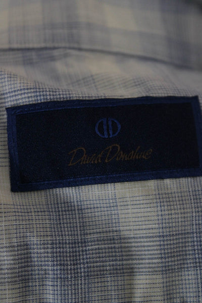 David Donahue Mens Button Front Collared Plaid Shirt Blue White Size Extra Large