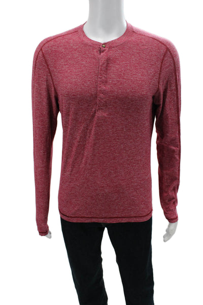 Lululemon Mens Band T-Shirt Red Long Sleeve Round Neck Nylon Blend Size M