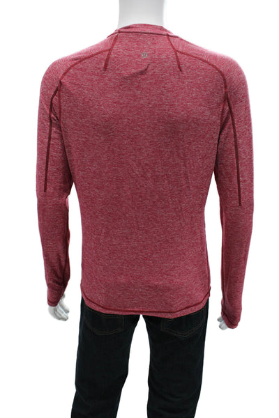 Lululemon Mens Band T-Shirt Red Long Sleeve Round Neck Nylon Blend Size M