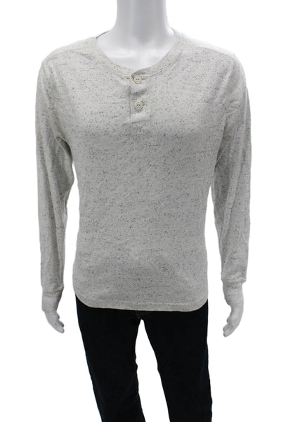 J Crew Mens Gray Long Sleeve Crewneck Button T Shirt 100% Cotton Size M