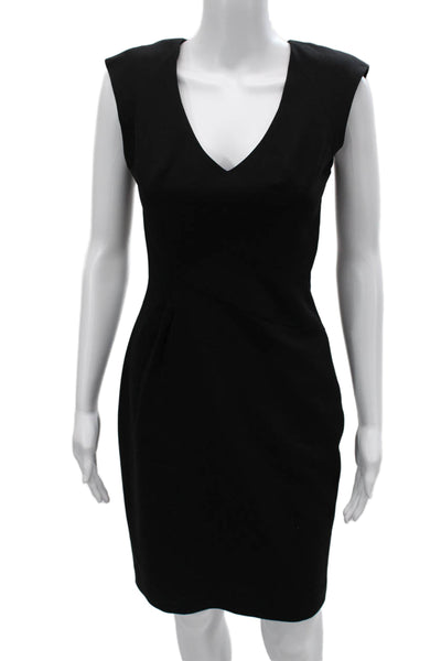 Black Halo Women Sheath Pencil Dress Black V Neck Sleeveless Zip Knee Size 2